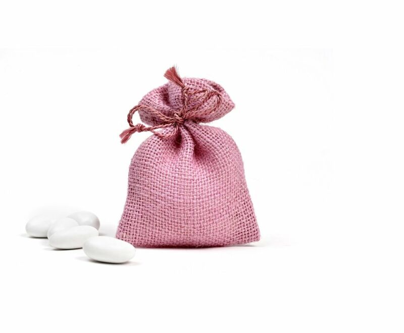 bomboniera sacchettino semplice in juta rosa confetto