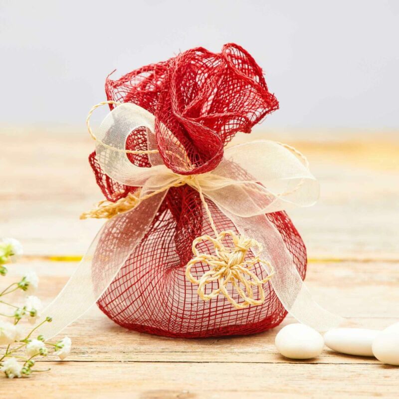 Bomboniera sacchettino 'nuvola' rosso - abaca - immagine 2