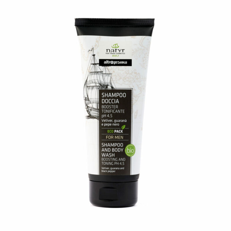 Shampoo doccia Uomo - vetiver, Pepe nero e guaranà -200 ml - bio