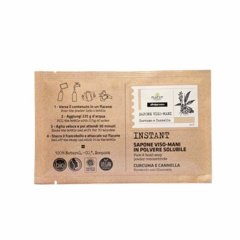 Sapone viso e mani in polvere solubile - Curcuma e cannella - 25g bio
