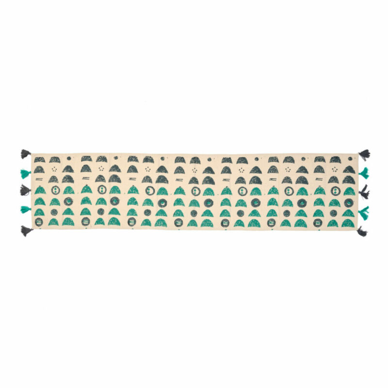 Runner LUNETTE c/pom-pom blockprint cotone