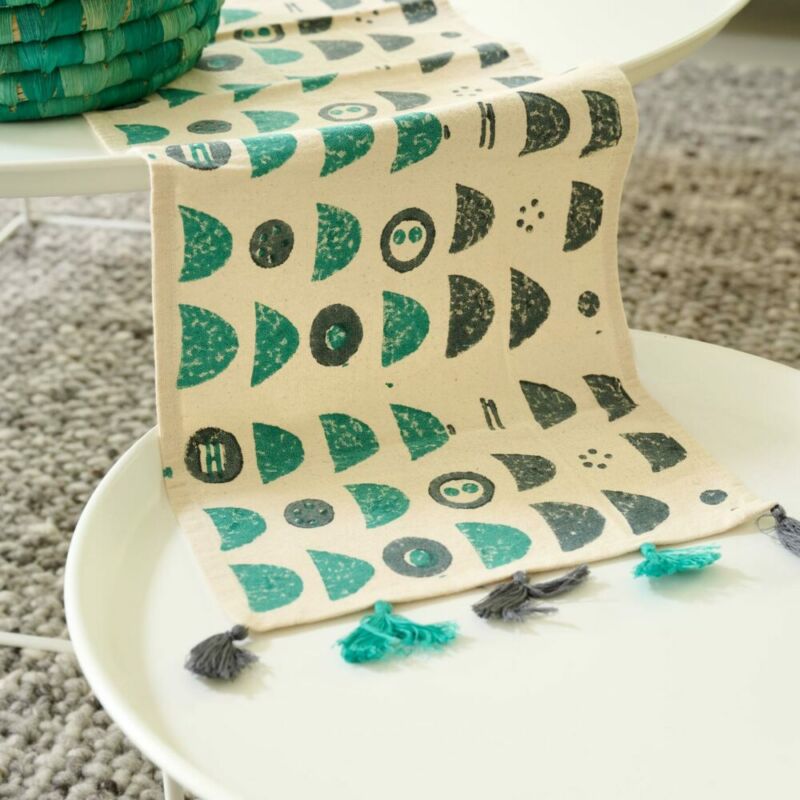 Runner LUNETTE c/pom-pom blockprint cotone - immagine 3